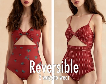 REVERSIBLE One piece swimsuit Swimsuit bathing suits monokini floral tropical swimsuits on sale cute swimsuits for women plus size ROPMIA