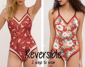 REVERSIBLE One piece swimsuit bathing suits monokini floral tropical swimsuits on sale cute swimsuits for women plus size ROPLEDA