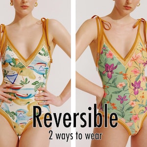 REVERSIBLE Einteiler Badeanzug Badeanzug Badeanzüge Monokini floral tropical Badeanzüge im Angebot niedliche Badeanzüge Frauen plus Größe ROPKRISTINA