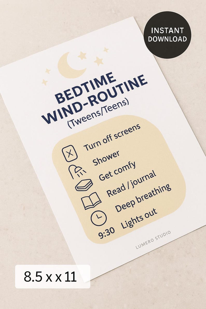 Bedtime Routine Chart for Teens Printable – Tween Night Wind Down ...