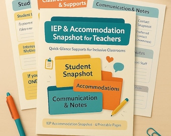 Panoramica degli adattamenti IEP per insegnanti stampabile / Supporto agli studenti, Appunti di comunicazione sugli adattamenti in classe / PDF sull'istruzione