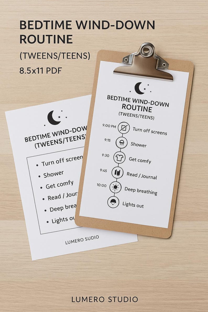 Bedtime Routine Chart for Teens Printable – Tween Night Wind Down ...