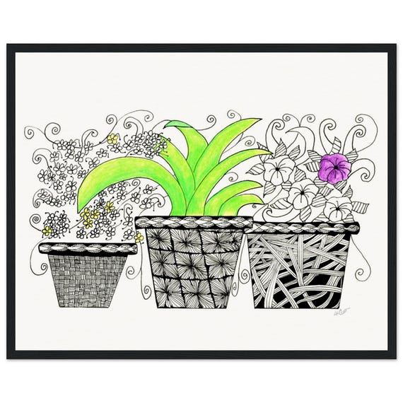 LaCount Anderson's Garden - Framed Poster, botanical art print,a petunia flower.Great thanks mom gift or work from home decor Zentangle art.