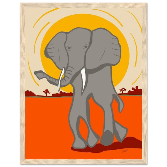 Elephant- wooden Framed print, Vibrant African Art Style Wall Decor, Perfect Gift for Jungle and Safari Enthusiasts