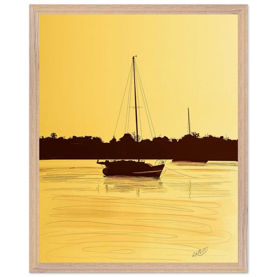 Sunset Sailboat Art Print: Vibrant Seascape Home Decor