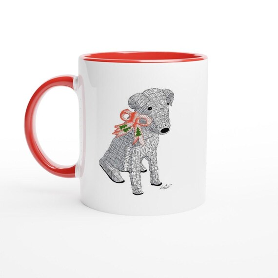 Adorable Christmas Pup 11oz Mug with red Interior