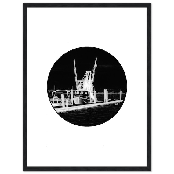 Night Dock – Striking Black and White Nautical Art Print by LaCount Anderson
