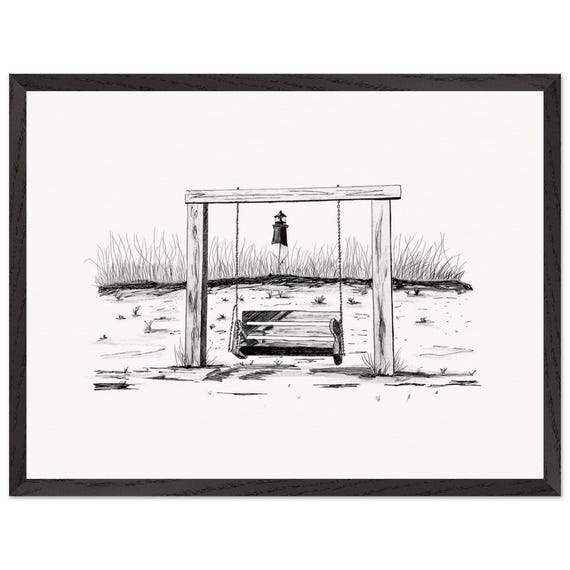 Savannah Beach Print: Black and White Lighthouse Coastal Wall Art