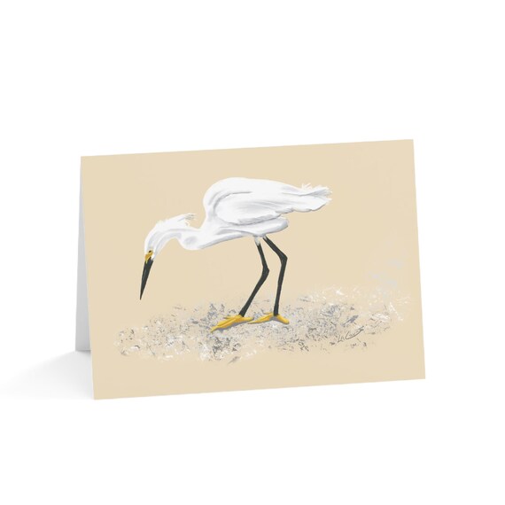 Snowy Egret Greeting Cards, Coastal Bird Photography, Nature Stationery