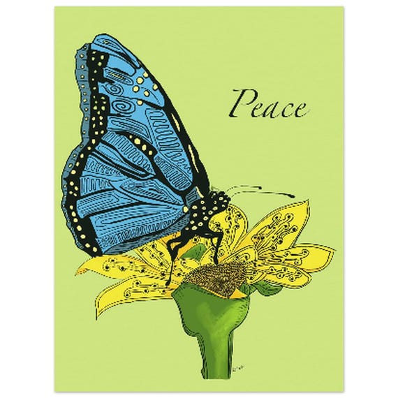 Blue Butterfly Peace Poster: LaCount Anderson Art Print