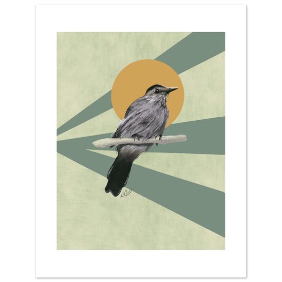 Unframed Gray Catbird Print - Abstract Green Art - Fits Standard Frames - Wall Decor
