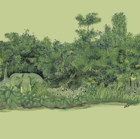 Jungle Safari Wood Print, Lush Forest Wall Art, Hidden Animals, Rustic Nature Decor
