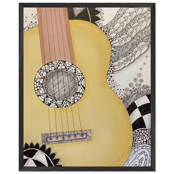 Classical Guitar Art Print, Unique Doodles Background Artwork, Perfect Wall Decor for Music Lovers and Gift for Musicians