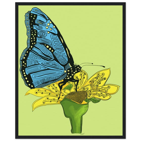 Butterfly Print for summer decorating. Wooden  frame with matte paper 16 x 20
