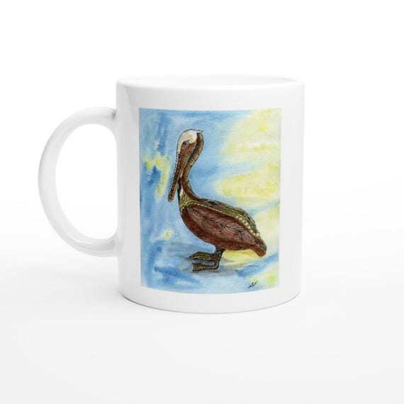 Pelican Ceramic coffee cup a pelican zentangle art for a pelican lover.Pelican coffee mug is a great coffee gift for her or a nature gift