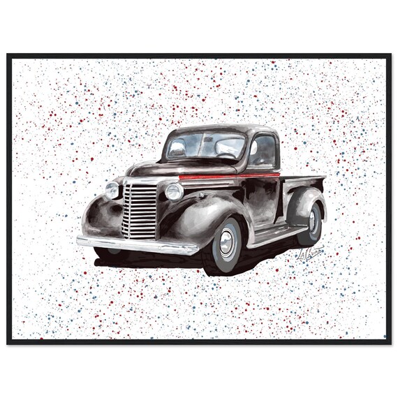 1940s Chevy Truck Print: Vintage Black and White Car Art