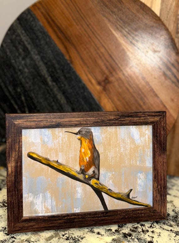 Framed Kingfisher Print – 4x6 Natural Wood Frame, Cottagecore Bird Art