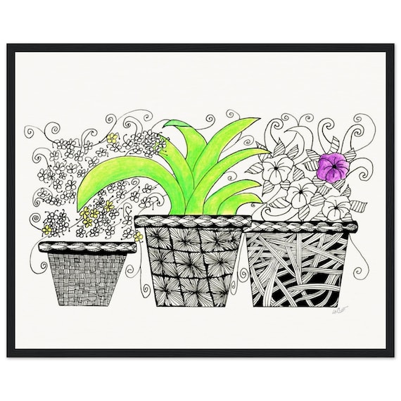 LaCount Anderson Flower Garden Framed Poster: Zentangle Botanical Art Print