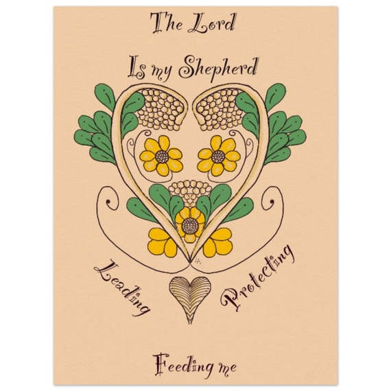 Psalm 23 Museum-Quality Matte Paper Poster. Popular Bible verse poster and heartwarming bible sketches of modern Christian art