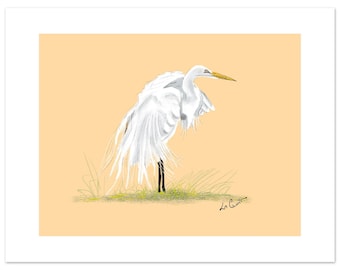 Egret Art Print | Elegant Bird Painting, Unframed