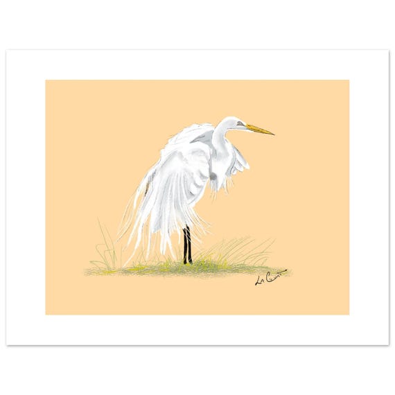 Egret Art Print | Elegant Bird Painting, Unframed