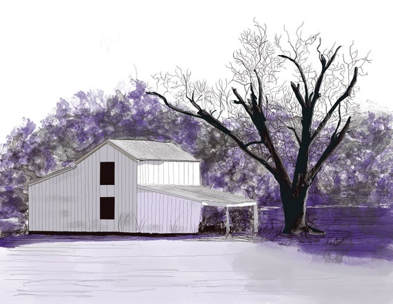 Cozy Winter Barn Scene: Rustic Farm Art for Country Living
