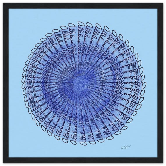Alleluia religious ink drawing on Premium Matte Paper with Elegant Wooden Frame