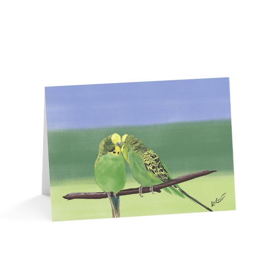 Colorful Parakeets Snuggling Greeting Cards
