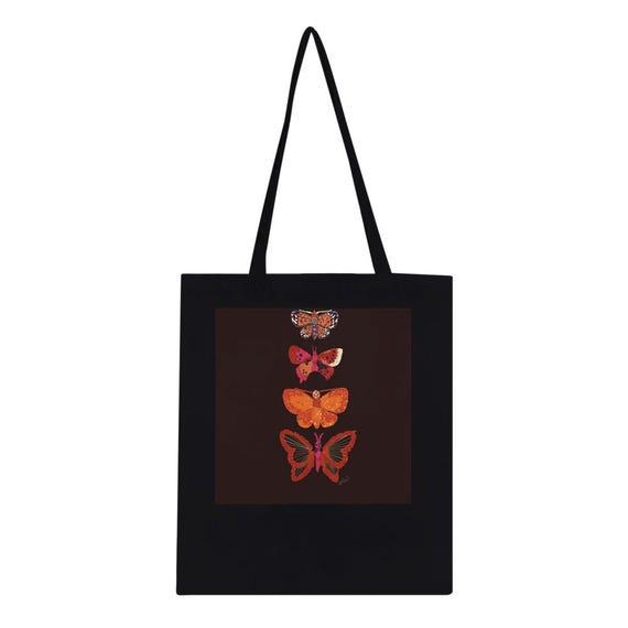 Classic Tote Bag Black with Colorful Butterfly Print, Stylish Everyday Bag, Trendy Shopping Tote, Perfect Butterfly Lover Gift