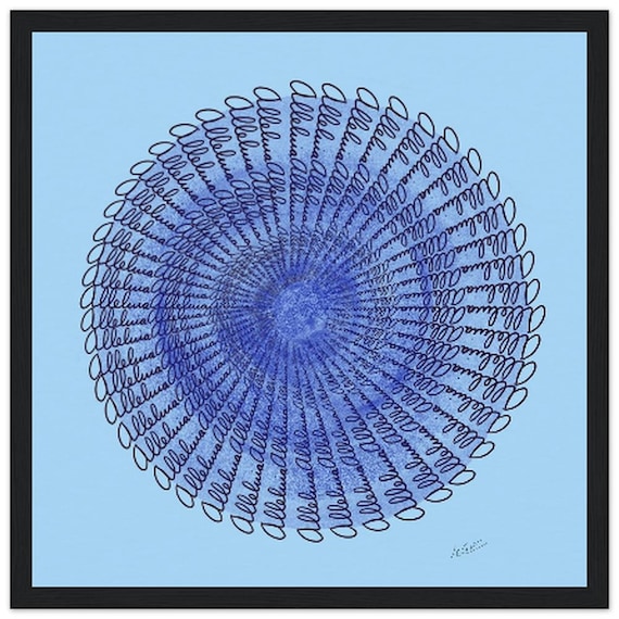 Alleluia Ink Drawing: Religious Art Print in Elegant Wooden Frame