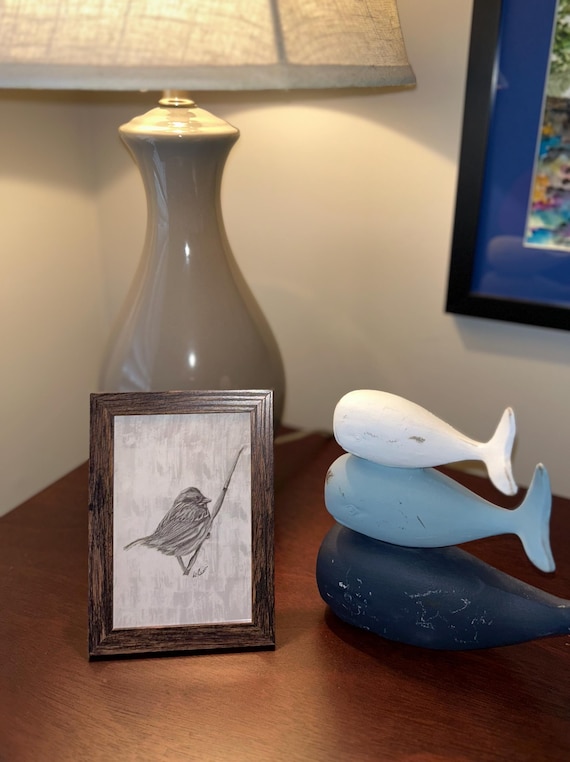 Framed Song Bird Art Print – 4x6 Natural Wood Frame, Cottagecore Wall Decor