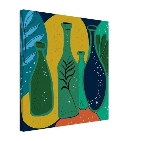 Wine bottle print on Canvas 20x20” bar cart accessories area of home or office.Colorful college art design enhances with this cheers print