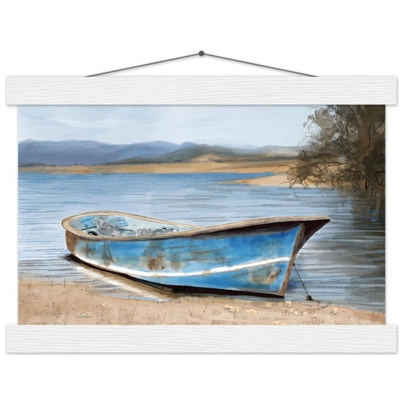 Boat print, Blue Weathered Boat Art for Nautical Decor, Perfect Home Gift for Ocean Lovers and Art Enthusiasts