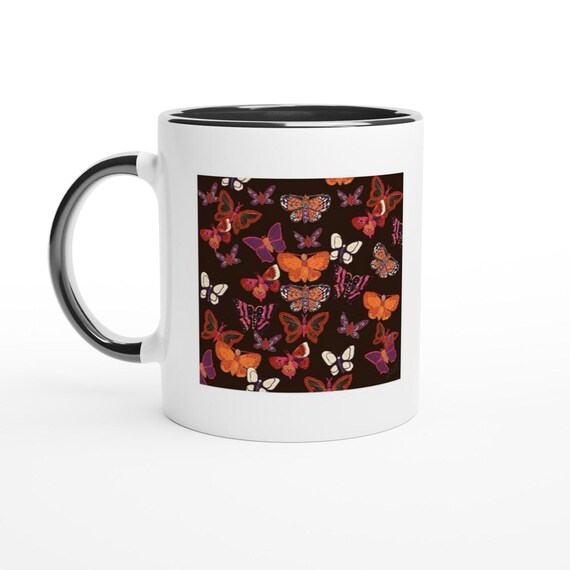 Butterfly mug White 11oz Ceramic butterfly swarm cup for your coffee.A great mom gift  as well as butterfly and nature friends.