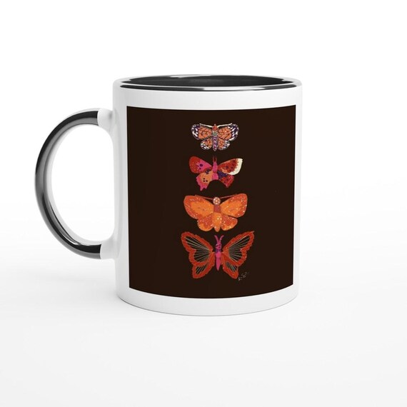 White 11oz Ceramic Mug with Color Inside  Ceramic Black. Great anytime Gift idea.