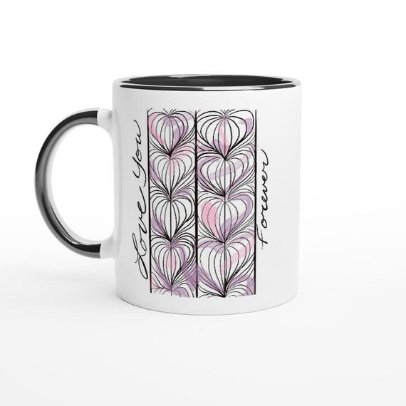 Love You Forever White 11oz Ceramic coffee Mug, (Zentangle art). Perfect I love my girlfriend gift for her.