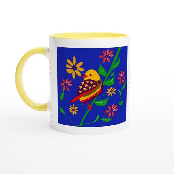 White 11oz Ceramic Mug with Color Inside  Ceramic Yellow. Great gift idea.