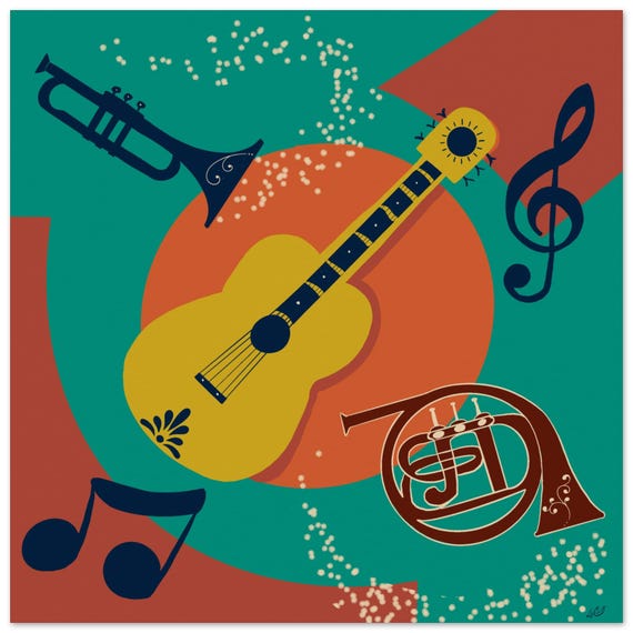 Musical Instruments Art Print: Colorful Music Room Wall Decor