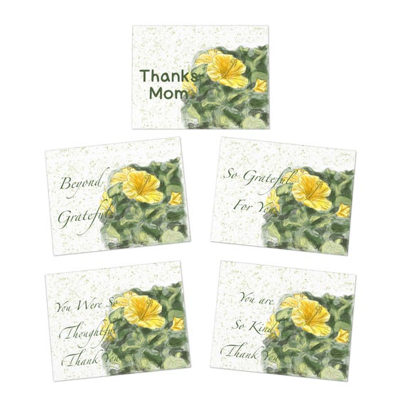 Floral Note Card Pack - Yellow Hibiscus Design thank you