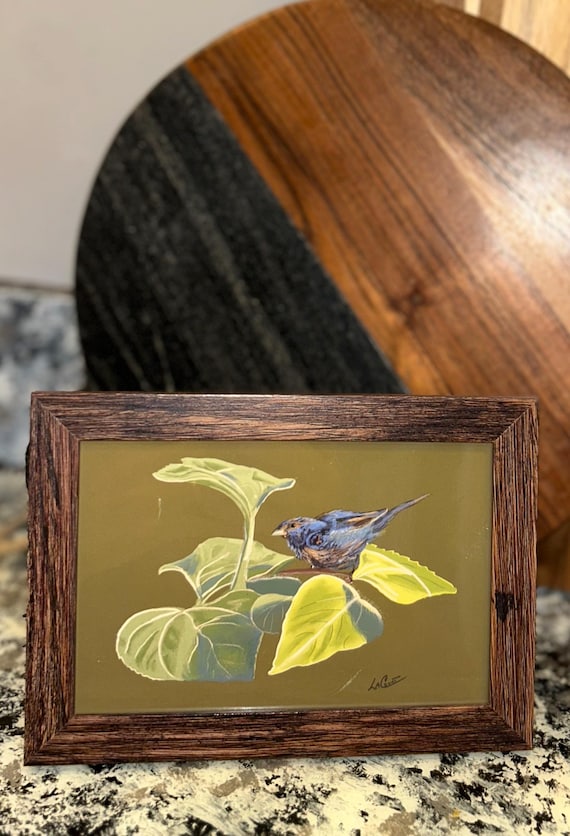 Framed Indigo Bunting Art Print – Cottagecore Bird Wall Decor, Woodland Illustration