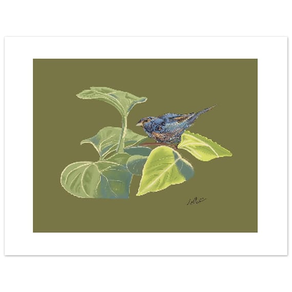 Nature Inspired Print - Indigo Bunting Painting on Unframed Paper, Fits Easily Into Any Frame