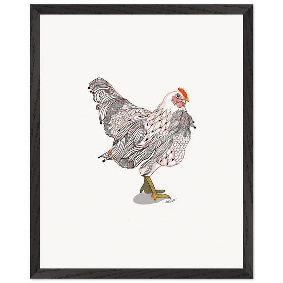 Whimsical Chicken Painting for the Poultry Enthusiast - Framed Wall Art