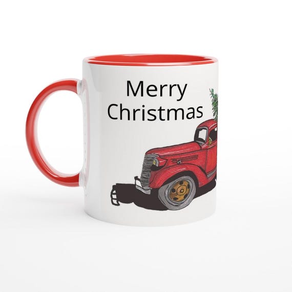 Charming Rustic Merry Christmas 11oz Mug with Red Interior