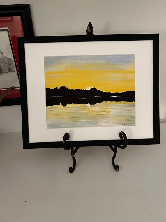 Framed Lake Wilson Sunset Print: Matted Eastern NC Watercolor Landscape
