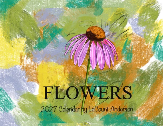 2027 Floral Art Calendar, Painterly Flower Wall Calendar, Botanical Gift, Monthly Planner