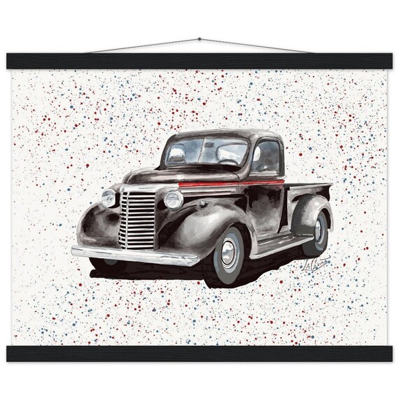 Retro Style Chevy Pickup Print - Ideal Gift for Classic Car Lovers, Matte Poster on Wooden Hanger. Great  gift idea.