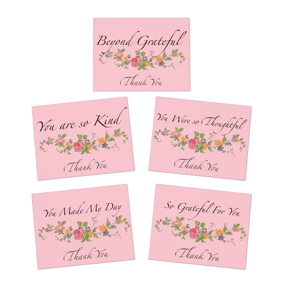 Vintage Pink Botanical Art Greeting Cards 5-Pack
