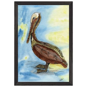 Stampa poster Pelican incorniciata con carta Museum-Quality. Questa arte zentangle valorizzerà l'estetica costiera della tua casa. Arte Pelican per U
