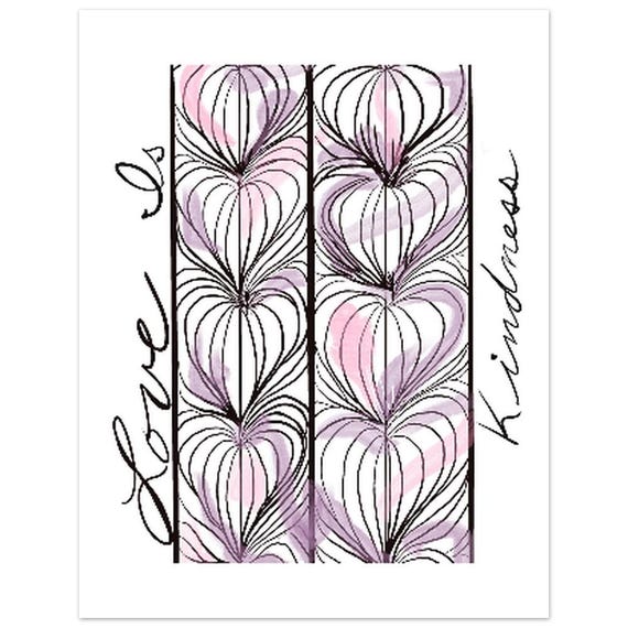 Love is Kindness Art Poster, Pen Ink Heart Design, Inspirational Wall Decor