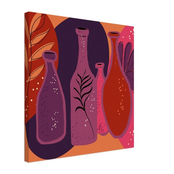 Wine bottle print on Canvas 20x20" Bar cart accessories of home or office. Colorful college art design enhances with this cheers print.